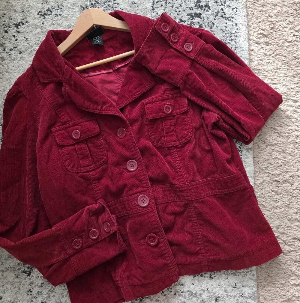 Vintage Corduroy Jacket Cotton Blend Womens L Red 90s Preppy Western